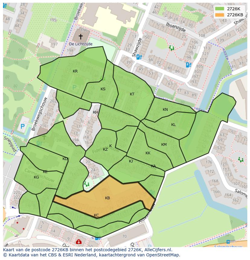 Afbeelding van het postcodegebied 2726 KB op de kaart.