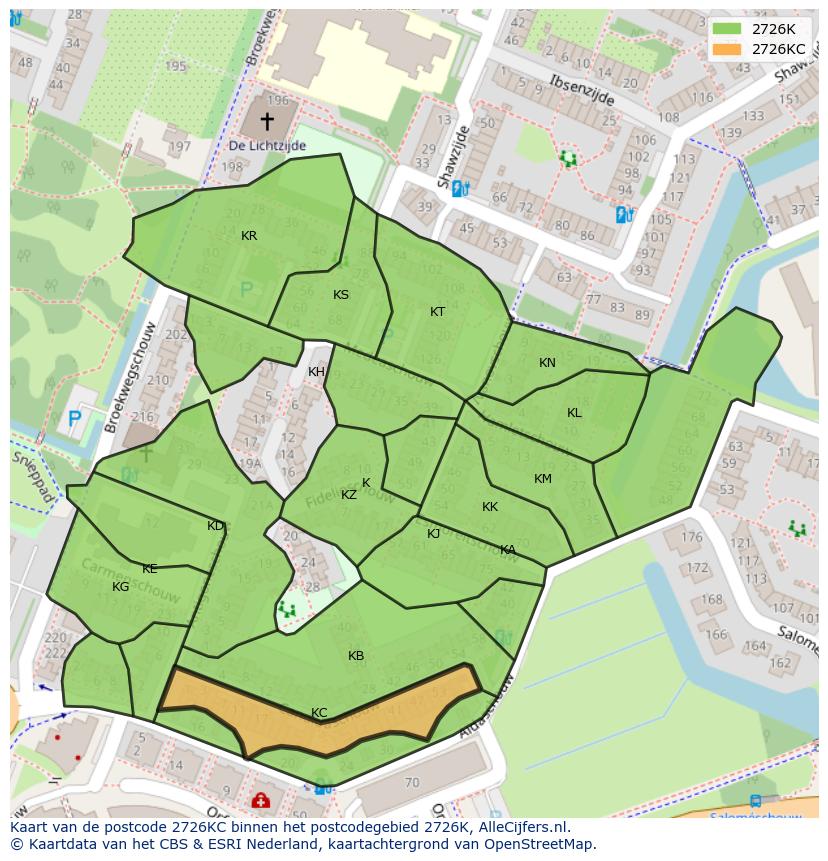 Afbeelding van het postcodegebied 2726 KC op de kaart.