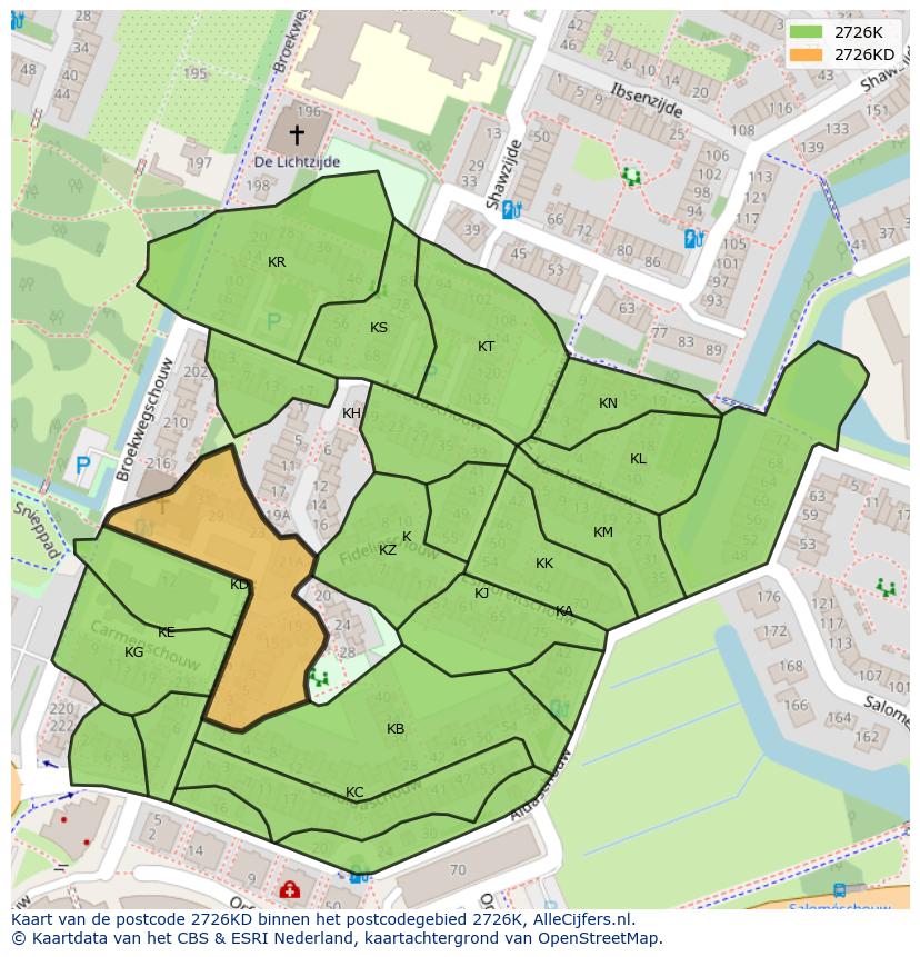 Afbeelding van het postcodegebied 2726 KD op de kaart.
