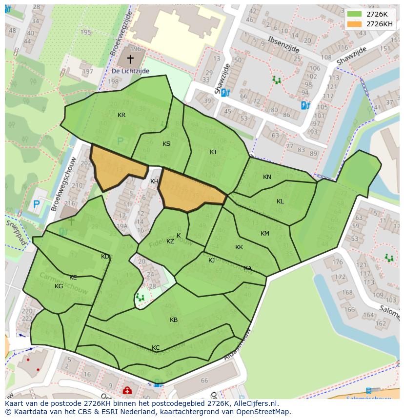 Afbeelding van het postcodegebied 2726 KH op de kaart.