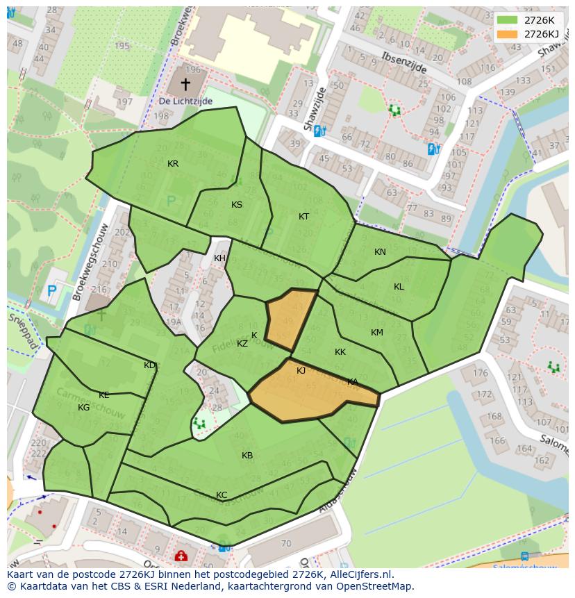 Afbeelding van het postcodegebied 2726 KJ op de kaart.