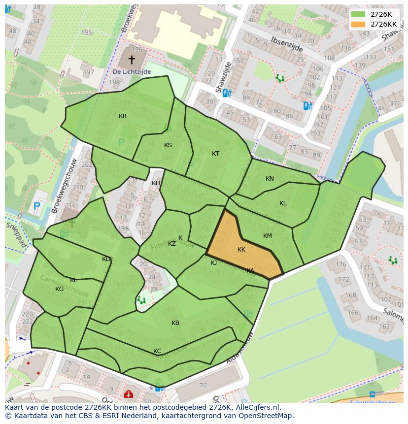 Afbeelding van het postcodegebied 2726 KK op de kaart.