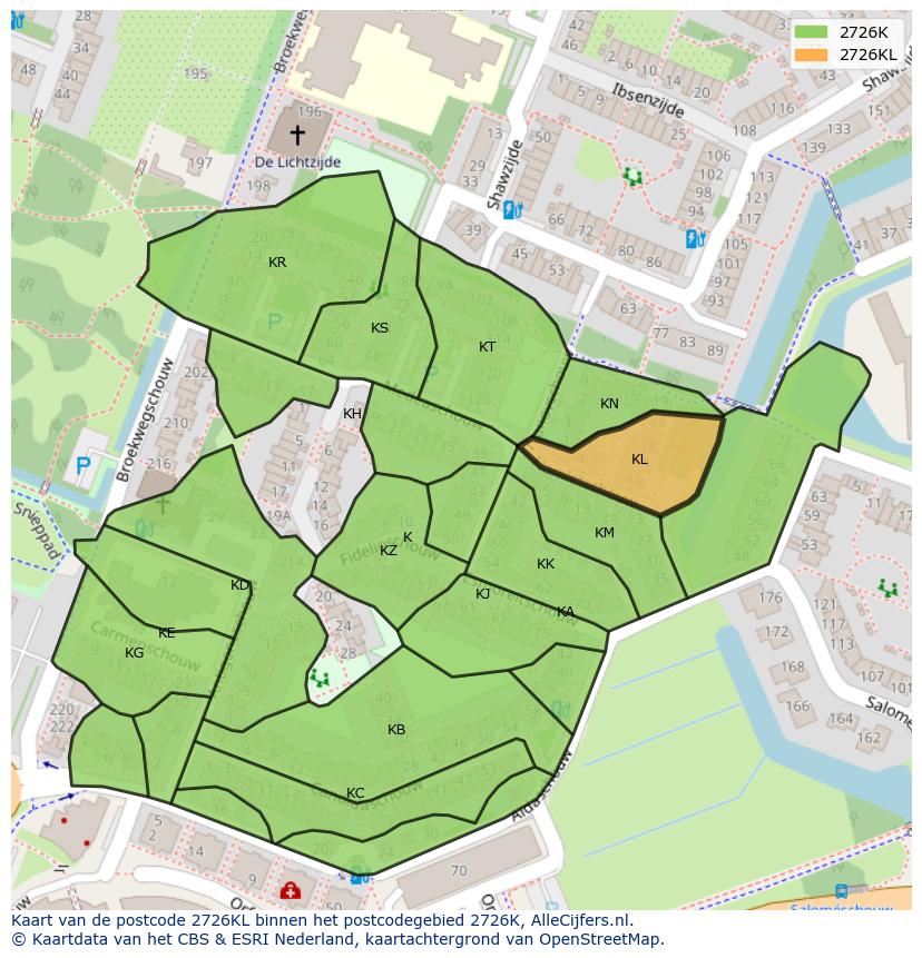 Afbeelding van het postcodegebied 2726 KL op de kaart.