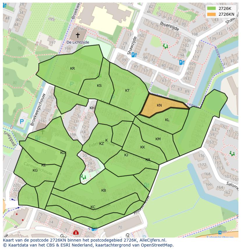 Afbeelding van het postcodegebied 2726 KN op de kaart.