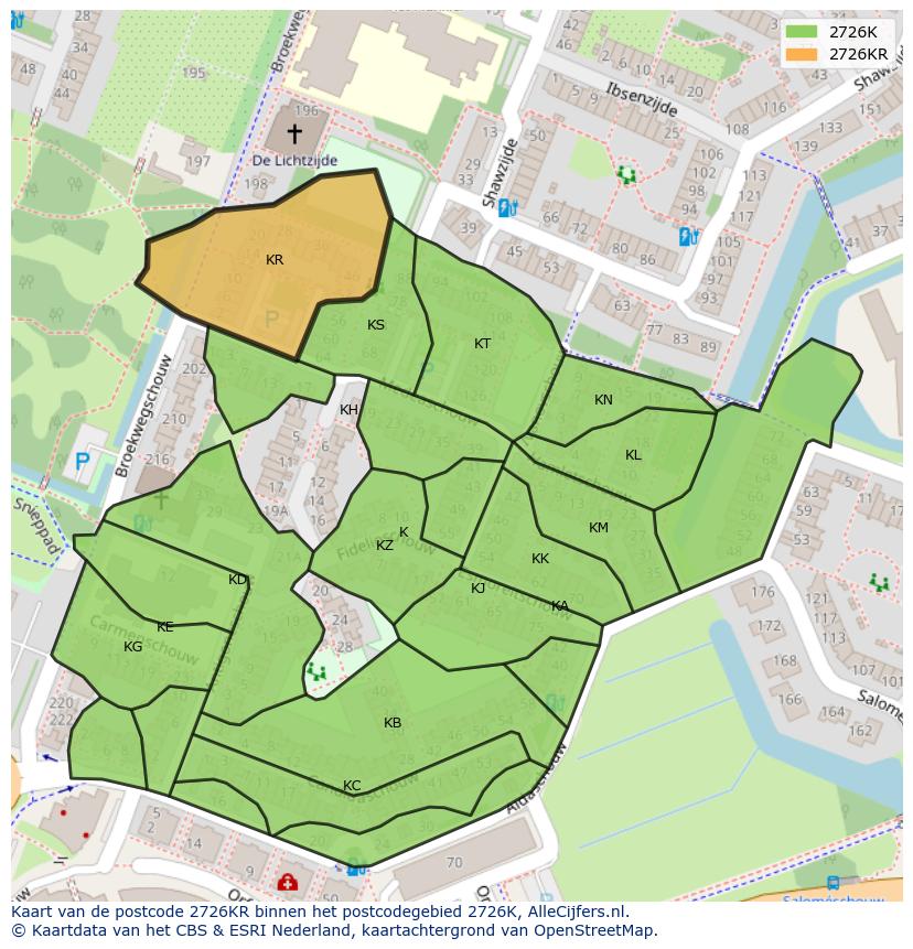 Afbeelding van het postcodegebied 2726 KR op de kaart.