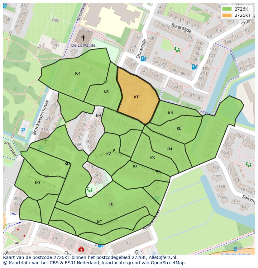 Afbeelding van het postcodegebied 2726 KT op de kaart.