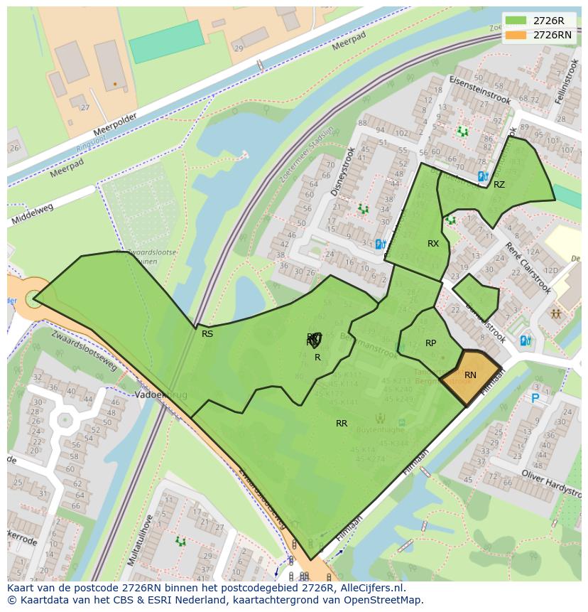 Afbeelding van het postcodegebied 2726 RN op de kaart.