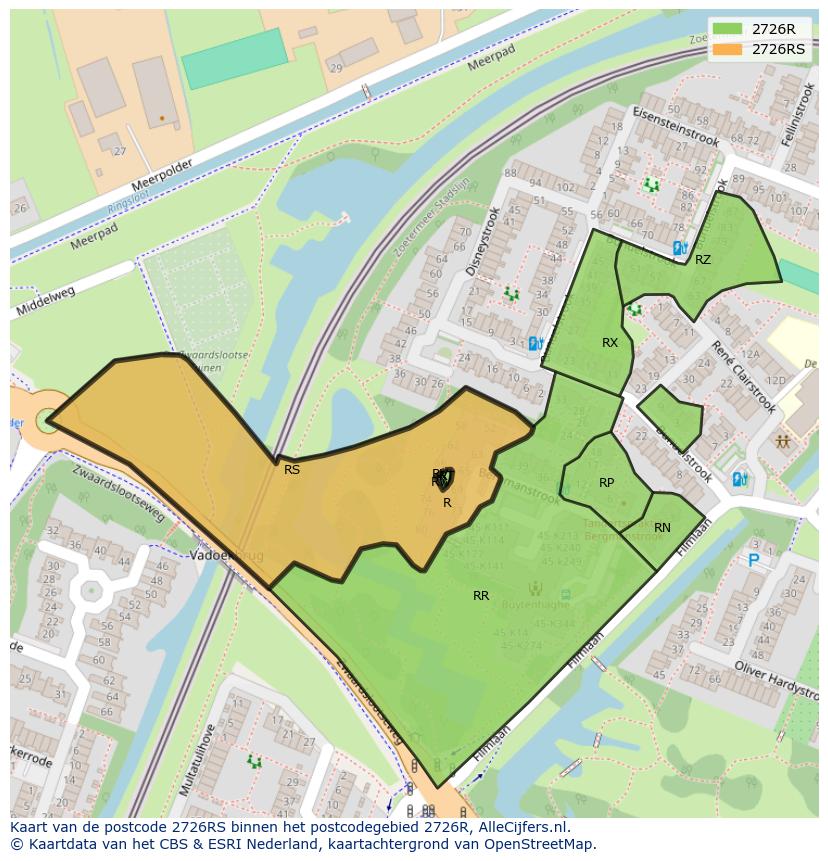 Afbeelding van het postcodegebied 2726 RS op de kaart.
