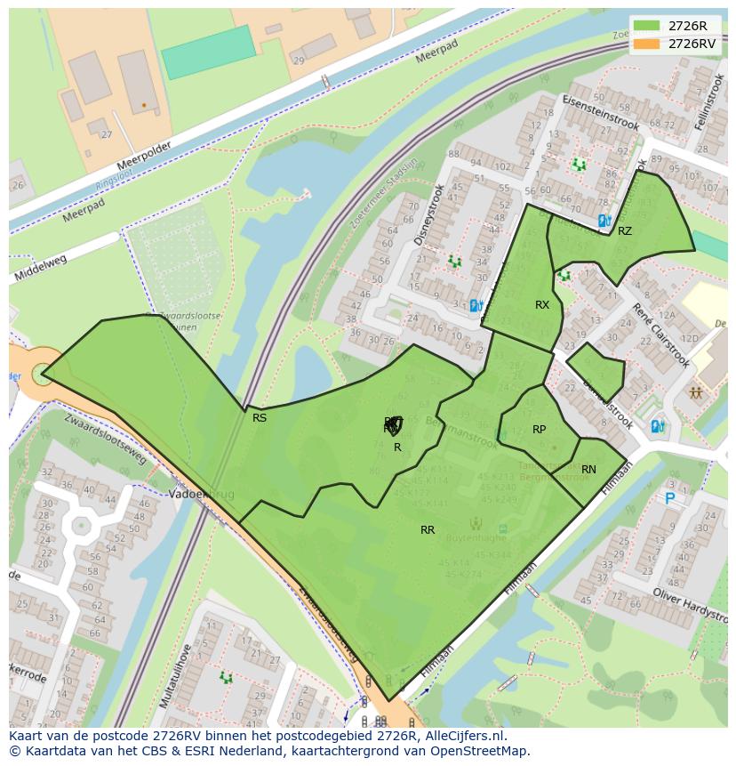Afbeelding van het postcodegebied 2726 RV op de kaart.