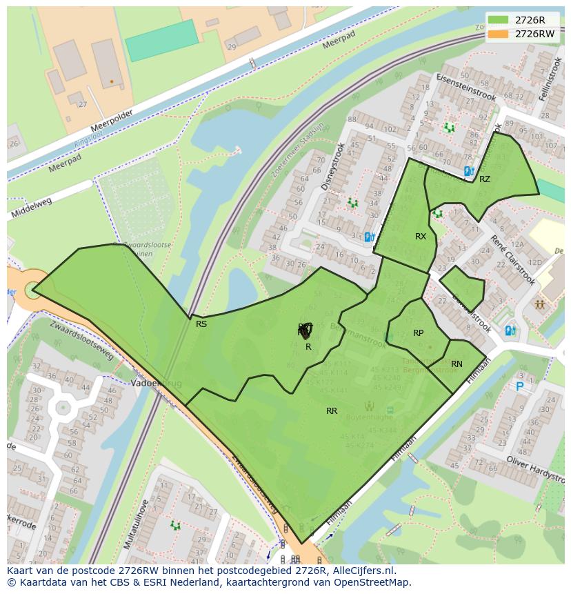 Afbeelding van het postcodegebied 2726 RW op de kaart.