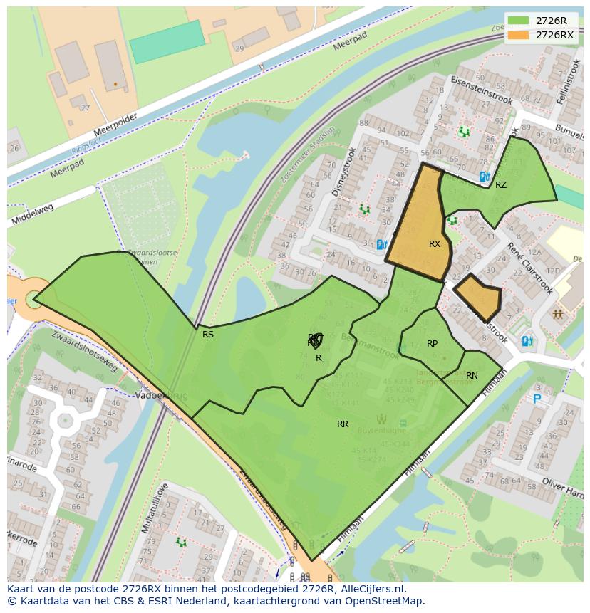 Afbeelding van het postcodegebied 2726 RX op de kaart.