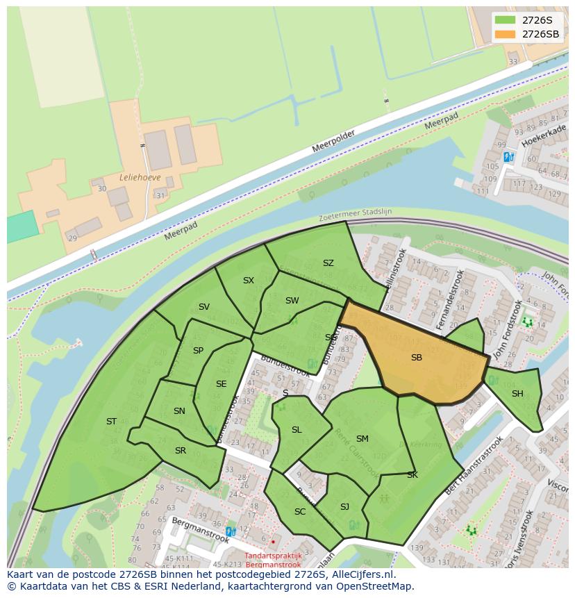 Afbeelding van het postcodegebied 2726 SB op de kaart.