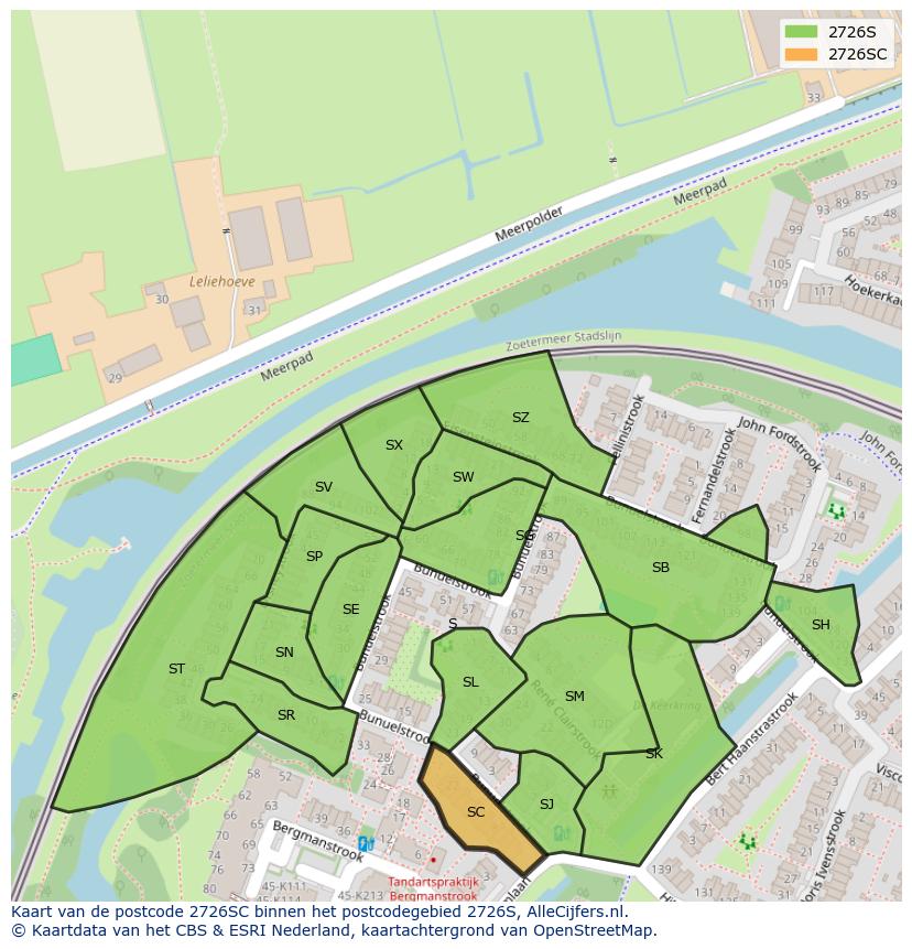 Afbeelding van het postcodegebied 2726 SC op de kaart.