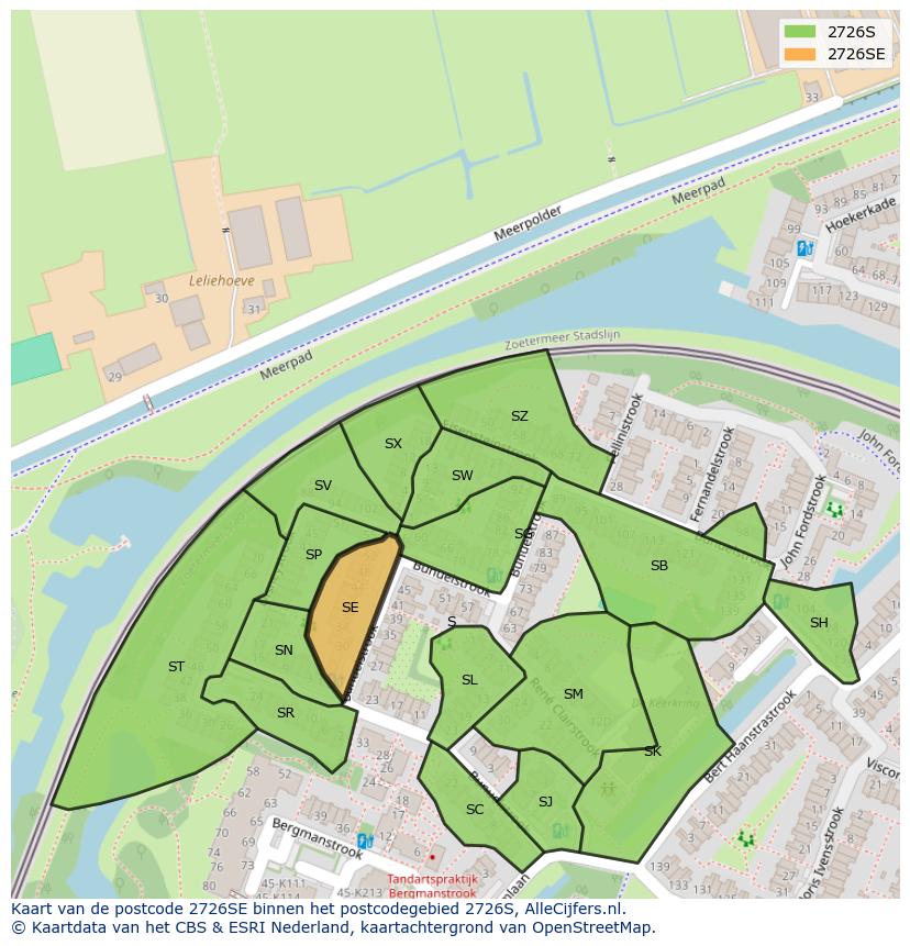 Afbeelding van het postcodegebied 2726 SE op de kaart.