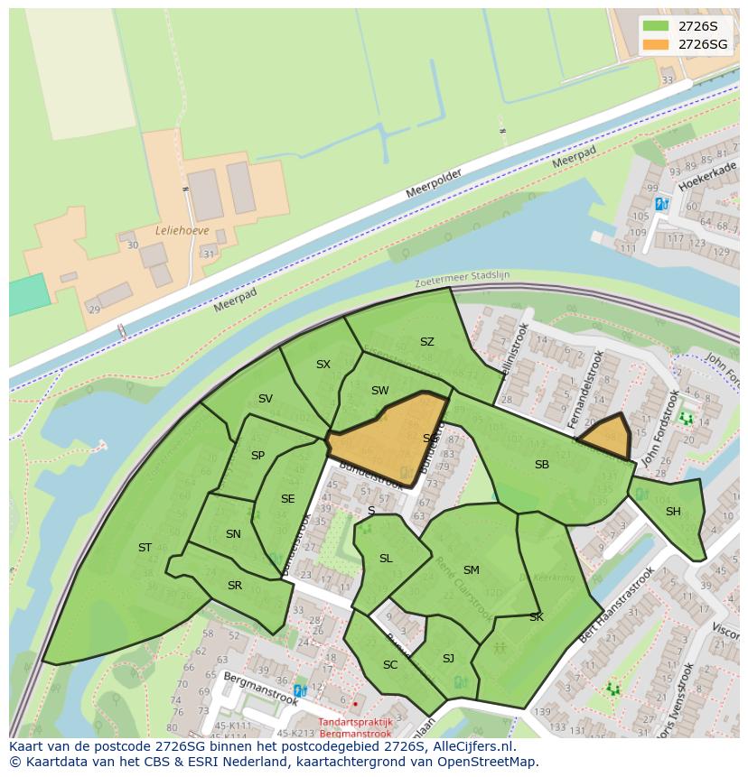 Afbeelding van het postcodegebied 2726 SG op de kaart.