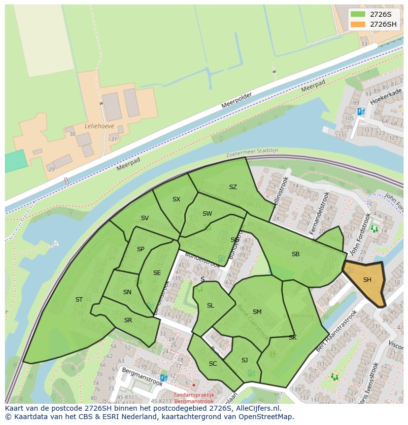Afbeelding van het postcodegebied 2726 SH op de kaart.