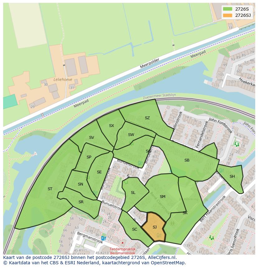 Afbeelding van het postcodegebied 2726 SJ op de kaart.
