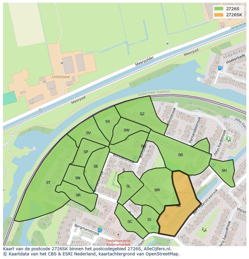 Afbeelding van het postcodegebied 2726 SK op de kaart.