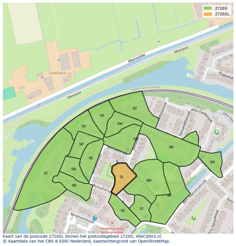 Afbeelding van het postcodegebied 2726 SL op de kaart.