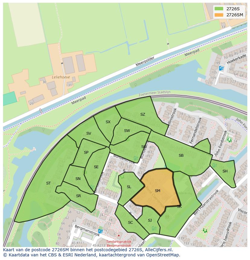 Afbeelding van het postcodegebied 2726 SM op de kaart.