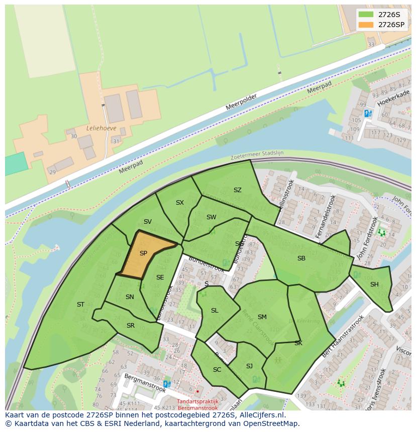 Afbeelding van het postcodegebied 2726 SP op de kaart.