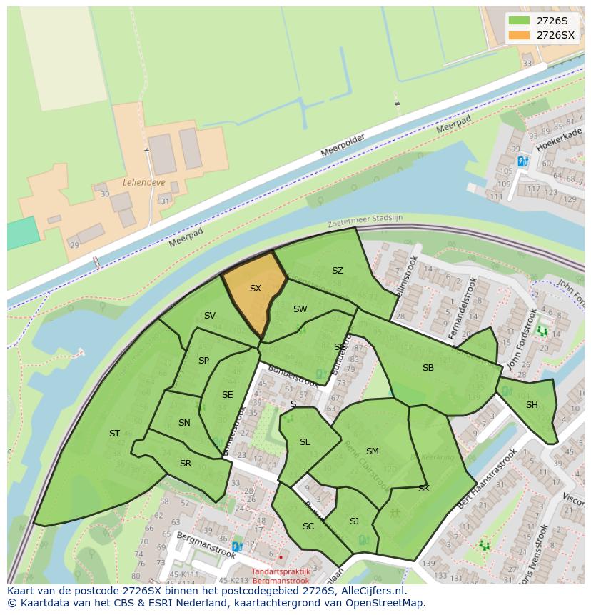 Afbeelding van het postcodegebied 2726 SX op de kaart.