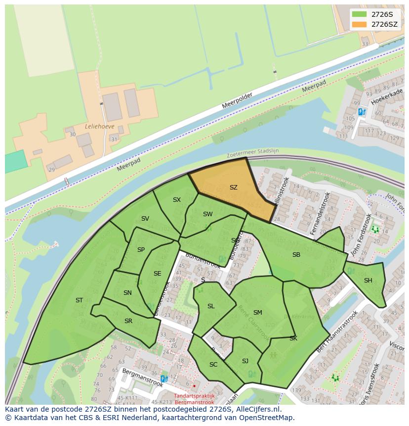 Afbeelding van het postcodegebied 2726 SZ op de kaart.