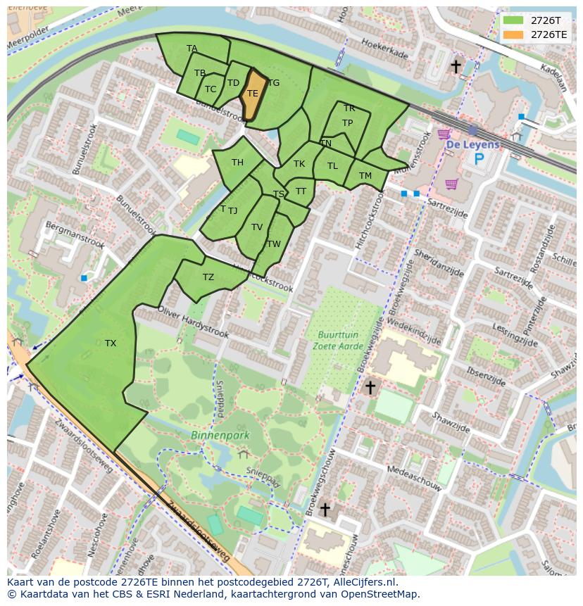 Afbeelding van het postcodegebied 2726 TE op de kaart.