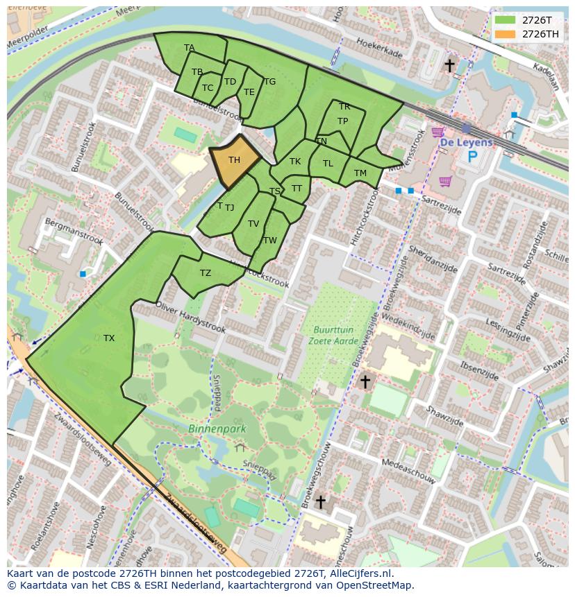 Afbeelding van het postcodegebied 2726 TH op de kaart.