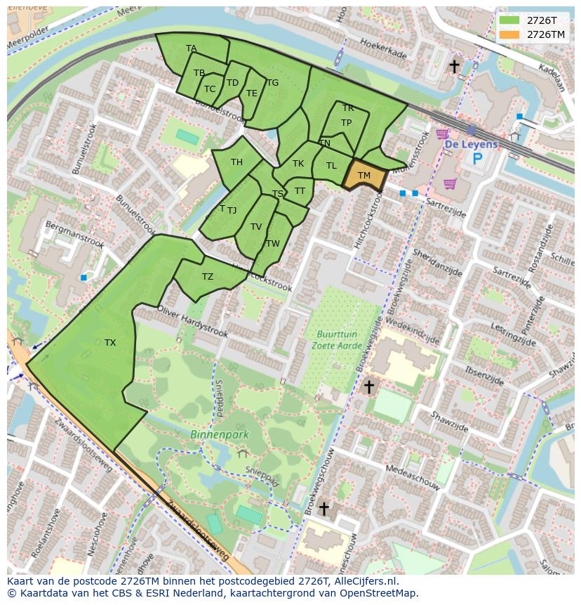 Afbeelding van het postcodegebied 2726 TM op de kaart.