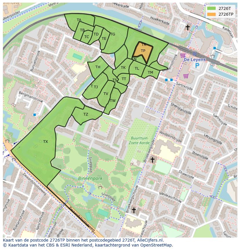 Afbeelding van het postcodegebied 2726 TP op de kaart.