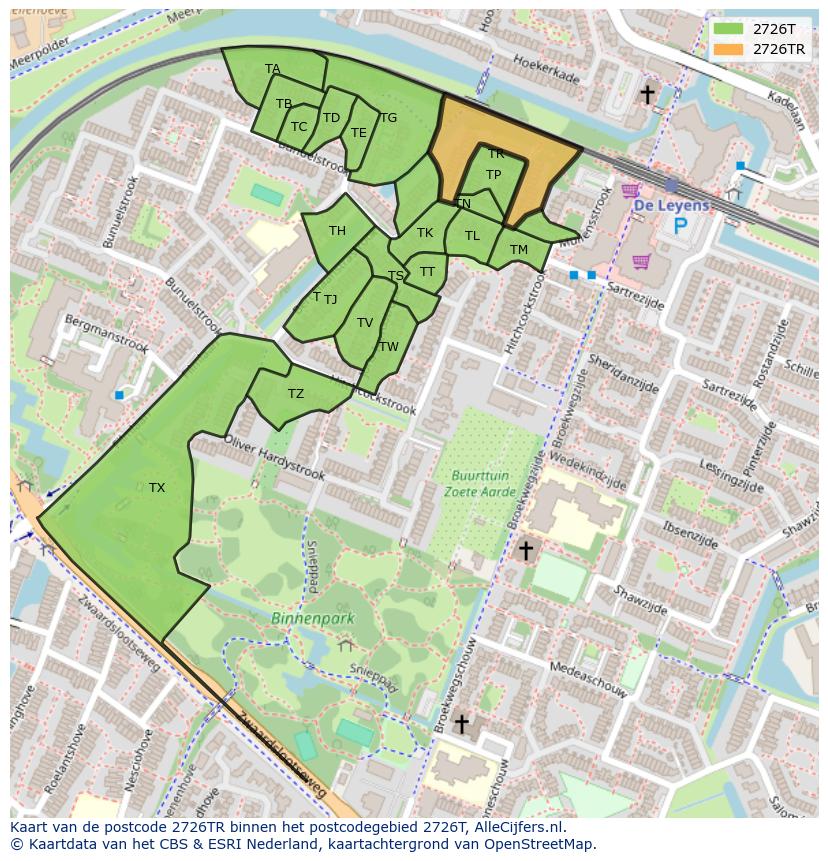 Afbeelding van het postcodegebied 2726 TR op de kaart.