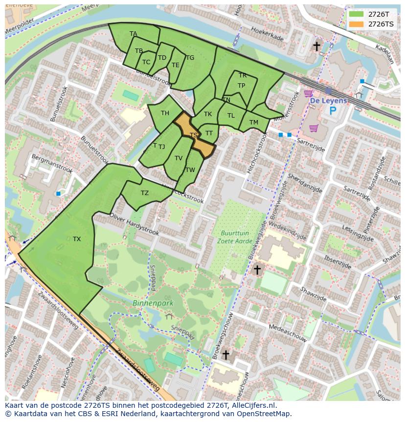 Afbeelding van het postcodegebied 2726 TS op de kaart.