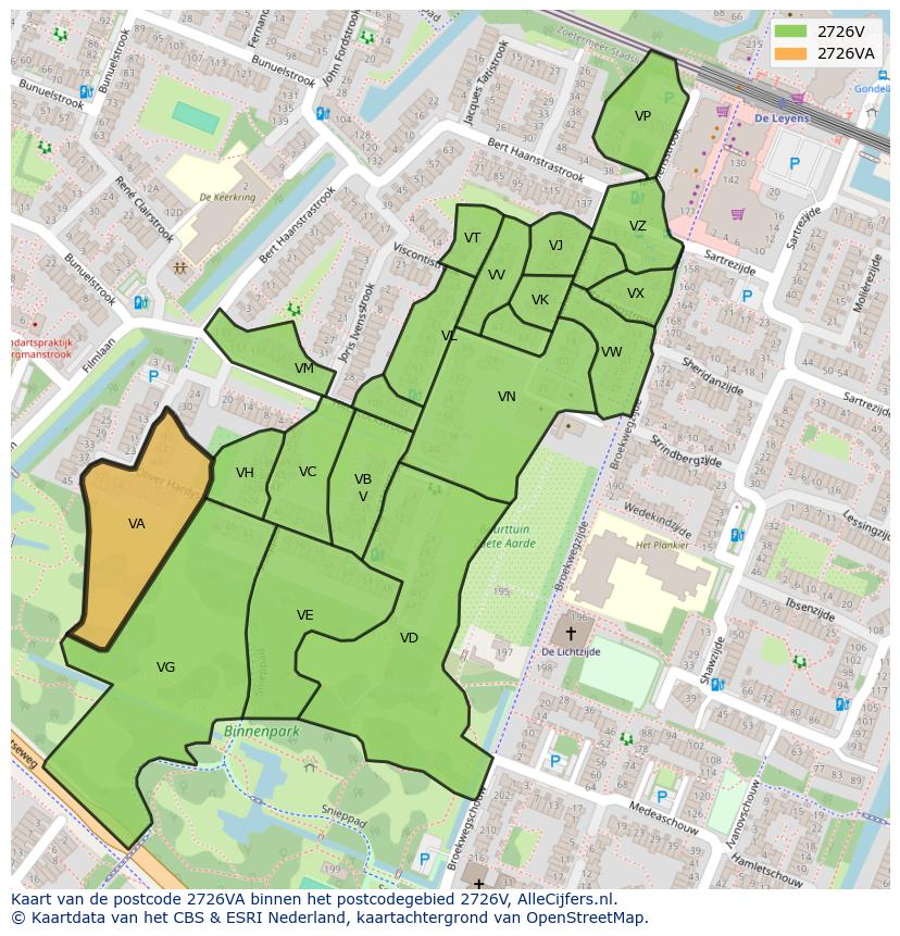 Afbeelding van het postcodegebied 2726 VA op de kaart.