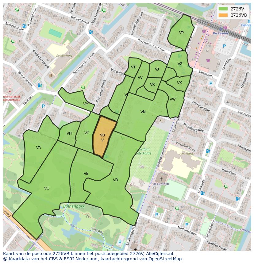 Afbeelding van het postcodegebied 2726 VB op de kaart.