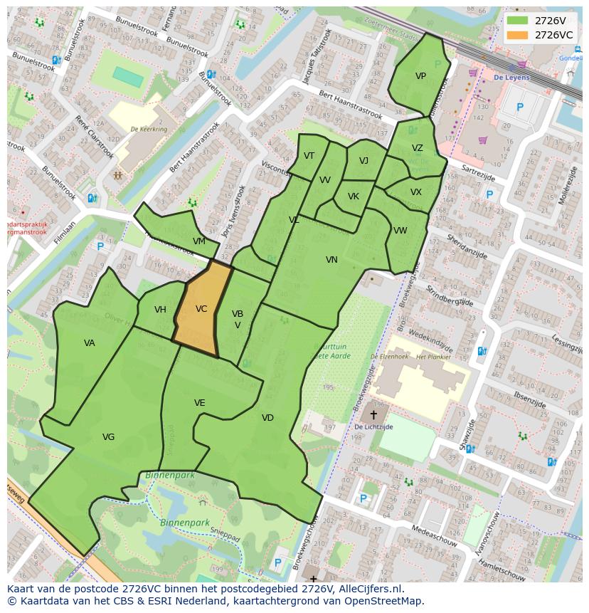Afbeelding van het postcodegebied 2726 VC op de kaart.