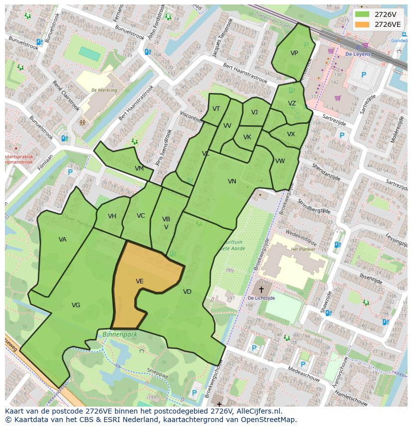 Afbeelding van het postcodegebied 2726 VE op de kaart.