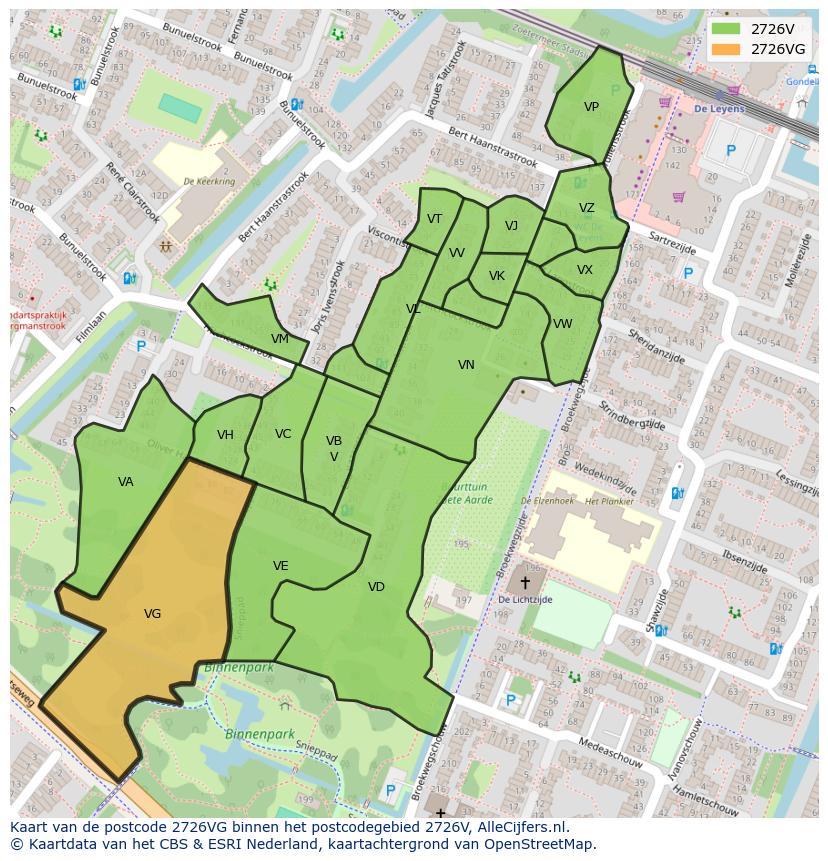 Afbeelding van het postcodegebied 2726 VG op de kaart.