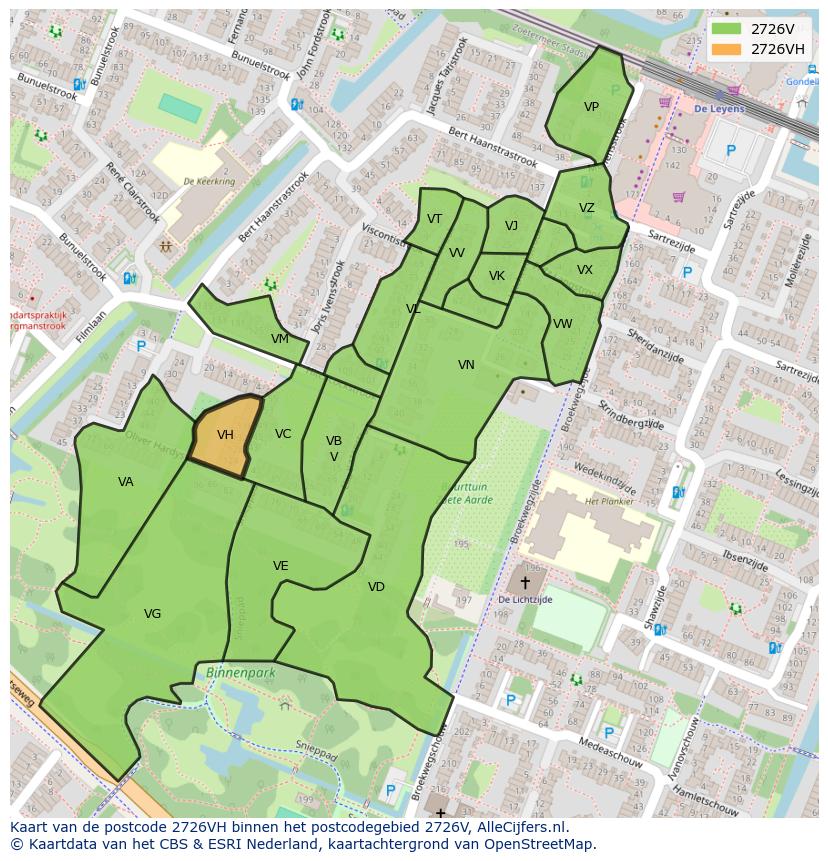 Afbeelding van het postcodegebied 2726 VH op de kaart.