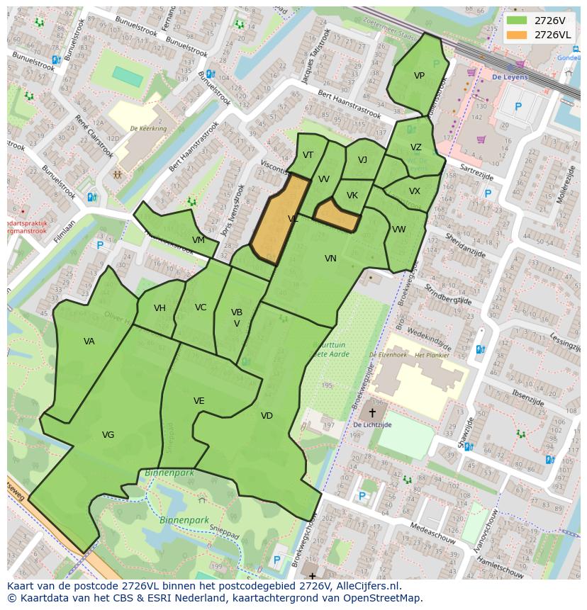 Afbeelding van het postcodegebied 2726 VL op de kaart.