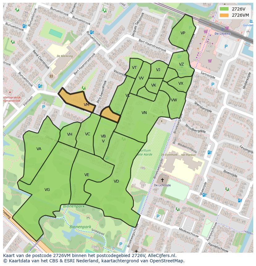 Afbeelding van het postcodegebied 2726 VM op de kaart.