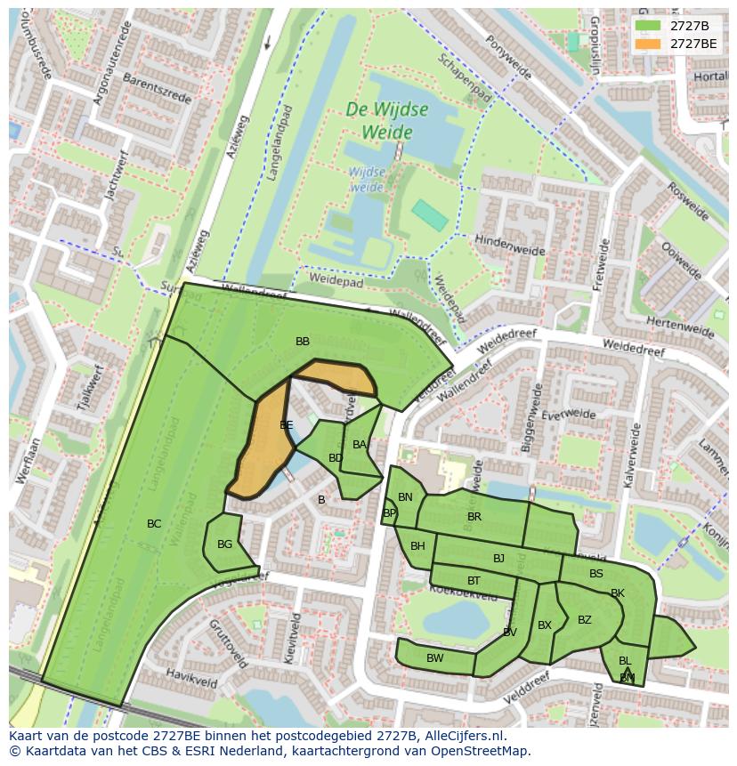 Afbeelding van het postcodegebied 2727 BE op de kaart.