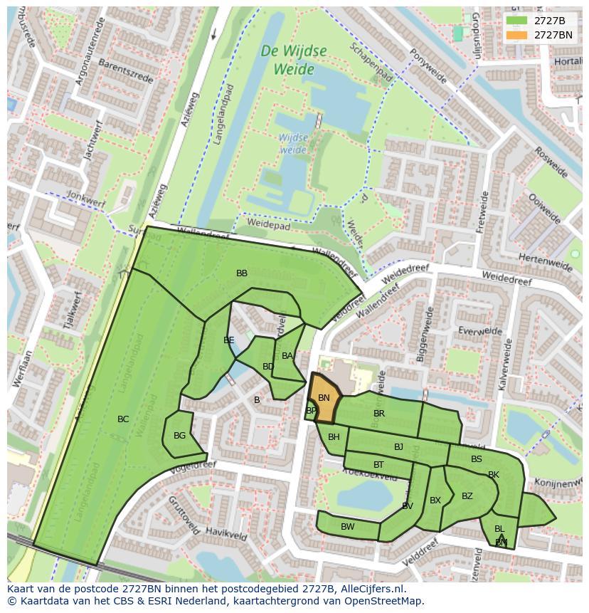 Afbeelding van het postcodegebied 2727 BN op de kaart.