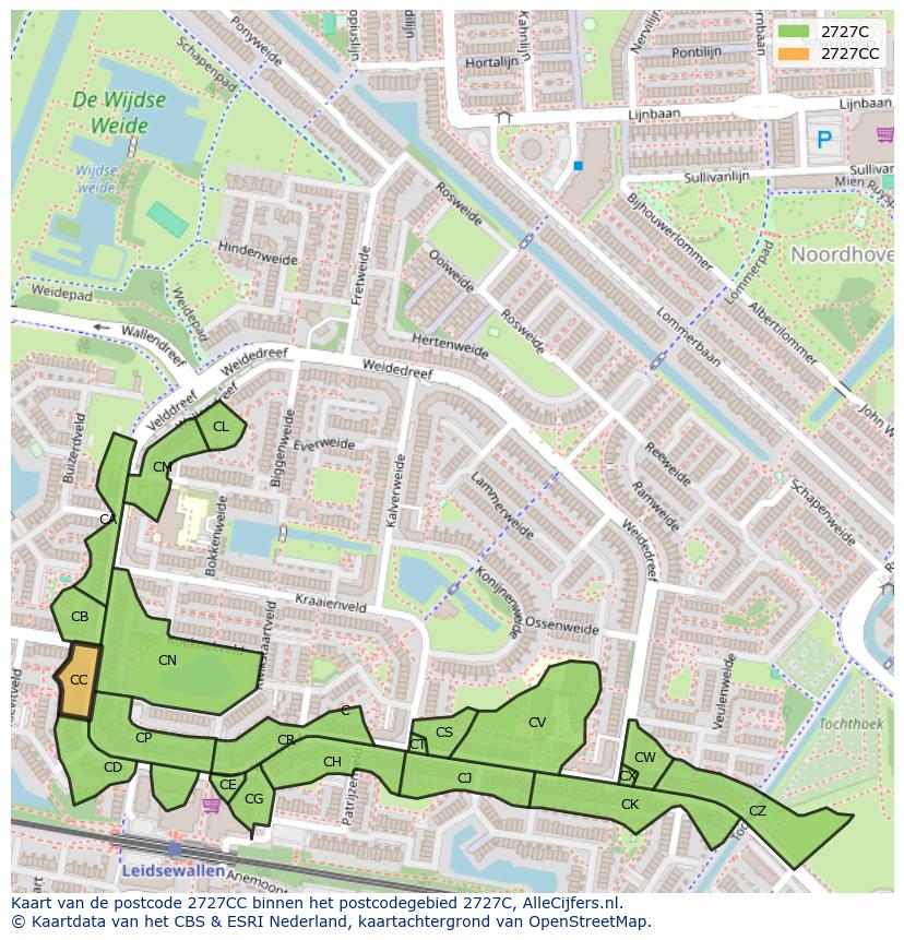 Afbeelding van het postcodegebied 2727 CC op de kaart.