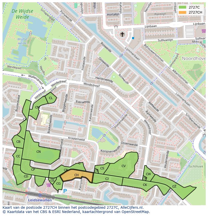 Afbeelding van het postcodegebied 2727 CH op de kaart.