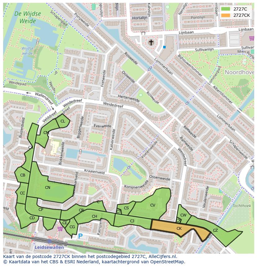 Afbeelding van het postcodegebied 2727 CK op de kaart.