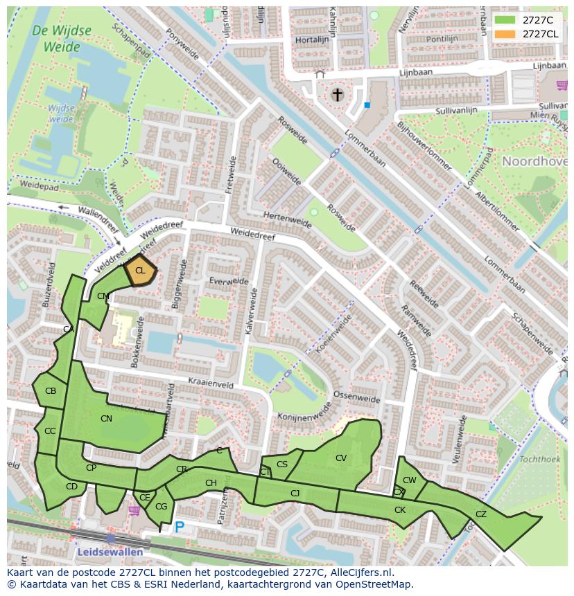 Afbeelding van het postcodegebied 2727 CL op de kaart.