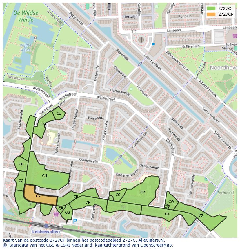 Afbeelding van het postcodegebied 2727 CP op de kaart.