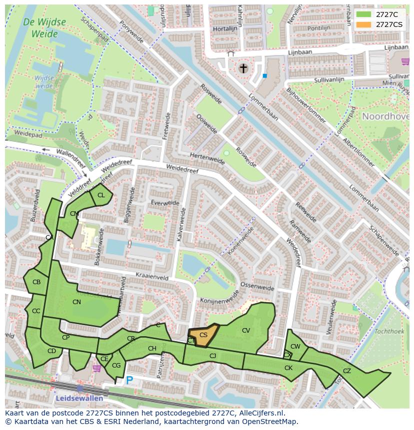 Afbeelding van het postcodegebied 2727 CS op de kaart.
