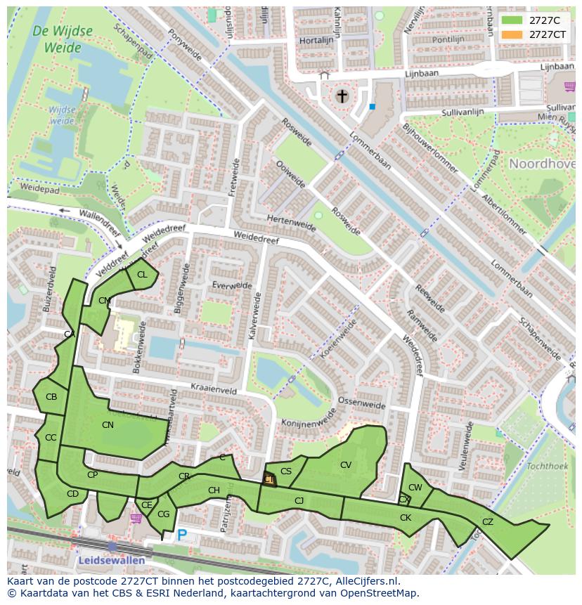 Afbeelding van het postcodegebied 2727 CT op de kaart.